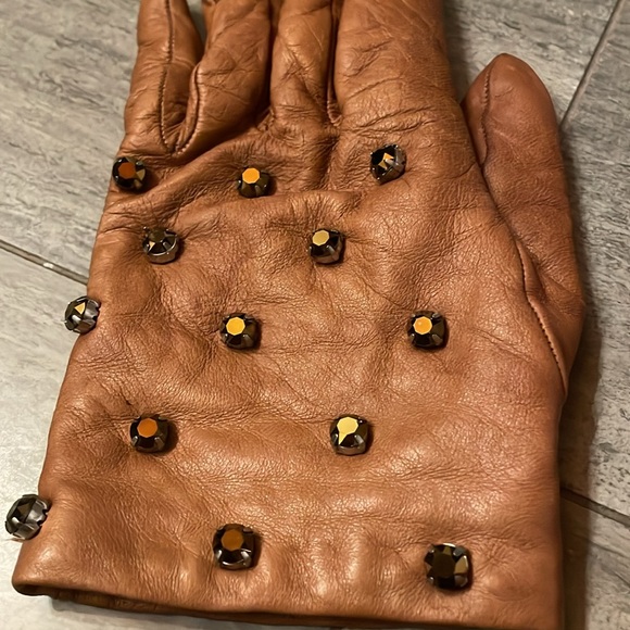Portolano for J.Crew Brown Leather Gloves with Studded Accents - Picture 3 of 8